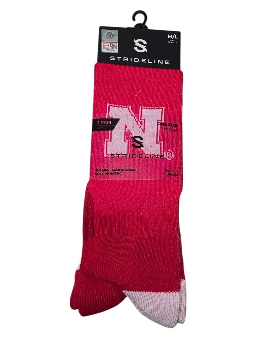 Strideline Nebraska Cornhuskers Huskers 2 Pair Crew Socks M/L Red White NWT